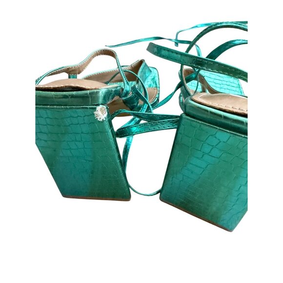 EGO Teal Metallic Lace Up Block Heels Sandals Size UK 7 / US 9 - Picture 7 of 10